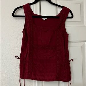 Lucky Brand Burgundy Lace Accent Blouse